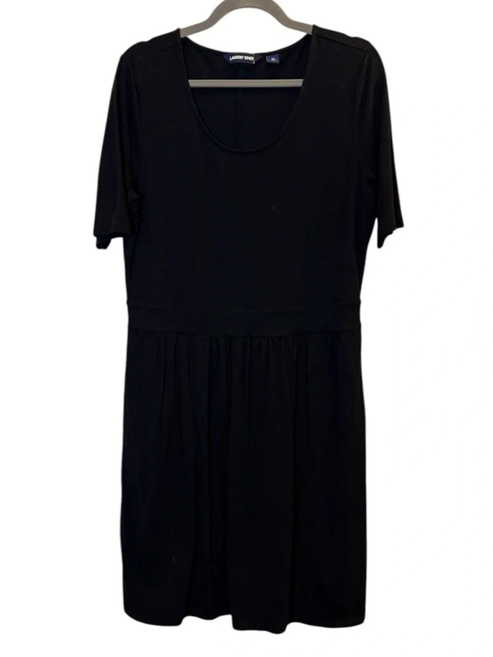 Lands' End Black Minimalist Midi Dress with Short Sleeves sz M